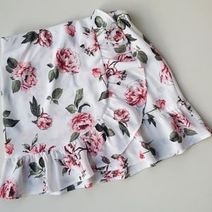Floral mini ruffled elasticized waist flowy mini skirt